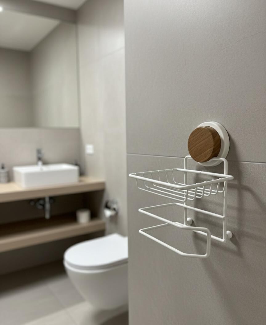 Okyanus Home Ahşap Desenli Magic Fix Sihirli Yapışkan Beyaz Yedekli WC Kağıtlık