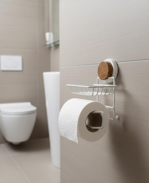 Okyanus Home Ahşap Desenli Magic Fix Sihirli Yapışkan Beyaz Yedekli WC Kağıtlık