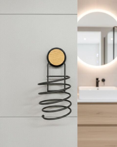 Okyanus Home Ahşap Desenli Magic Fix Sihirli Yapışkan Siyah Saç Kurutma Makine Askısı