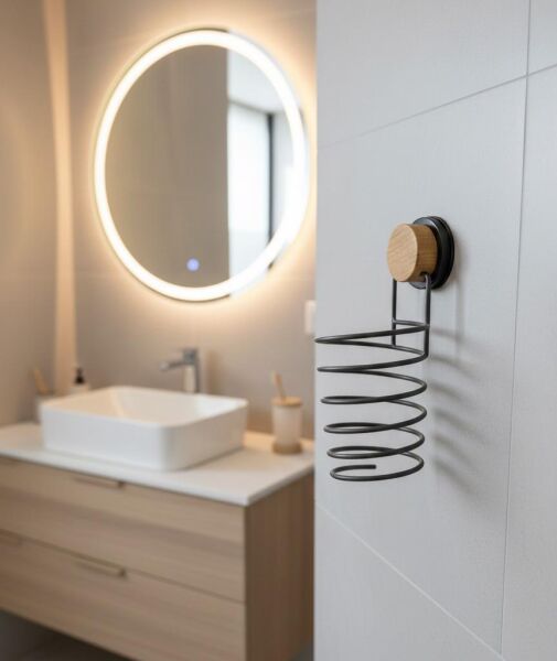 Okyanus Home Ahşap Desenli Magic Fix Sihirli Yapışkan Siyah Saç Kurutma Makine Askısı