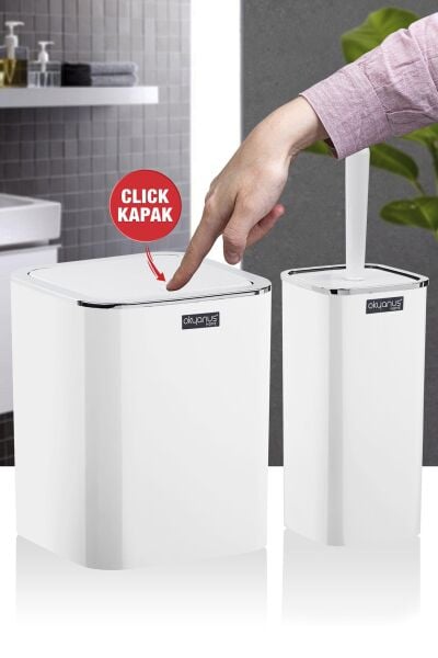 Okyanus Home Beyaz Kromlu Kare 2'li Wc Kova ve Fırça Seti