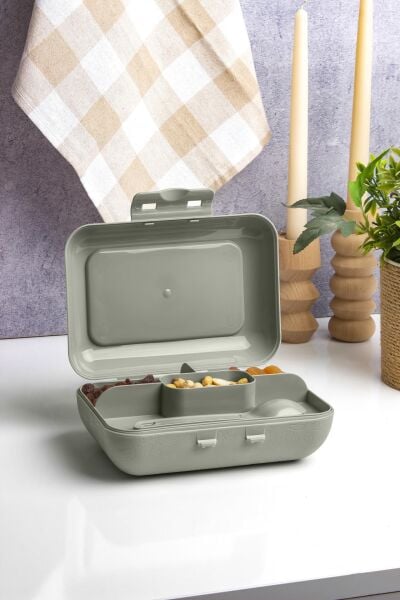 Okyanus Home Yeşil Lunch Box 2 Katlı 5 bölmeli Kendinden Çatal Kaşıklı Beslenme Kutusu