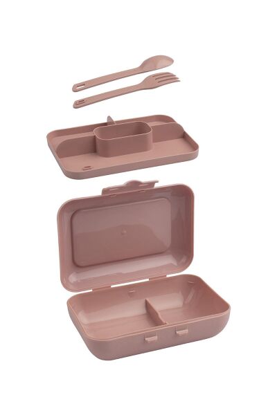 Okyanus Home Pudra Lunch Box 2 Katlı 5 bölmeli Kendinden Çatal Kaşıklı Beslenme Kutusu