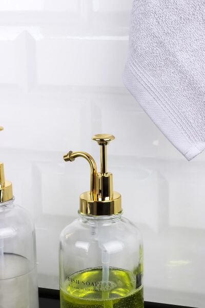 Okyanus Home Altın Pompalı İkili Yuvarlak Cam Sıvı Sabunluk 500ml