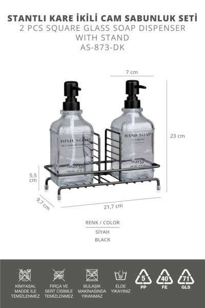 Okyanus Home Siyah Pompalı ve Standlı İkili Kare Cam Sıvı sabunluk 500ml