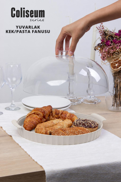 Okyanus Home Coliseum Beyaz Yuvarlak Kek - Pasta Fanusu