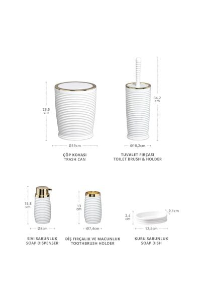 Okyanus Home Beyaz Elegans Gold 5'li Banyo Seti