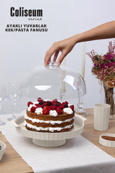 Okyanus Home Coliseum Ayaklı Beyaz Yuvarlak Kek - Pasta Fanusu
