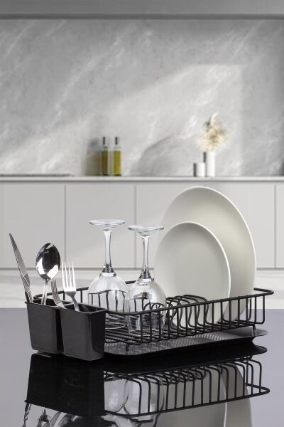 Okyanus Home Siyah Tek Katlı Modern Tabaklık - Bulaşıklık