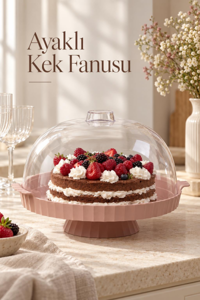 Okyanus Home Coliseum Ayaklı Pudra Yuvarlak Kek - Pasta Fanusu