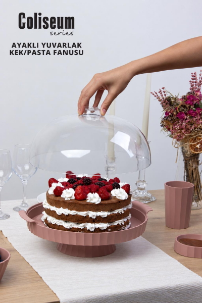Okyanus Home Coliseum Ayaklı Pudra Yuvarlak Kek - Pasta Fanusu