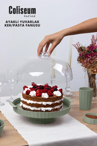 Okyanus Home Coliseum Ayaklı Yeşil Yuvarlak Kek - Pasta Fanusu