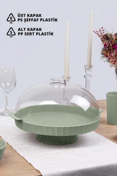 Okyanus Home Coliseum Ayaklı Yeşil Yuvarlak Kek - Pasta Fanusu