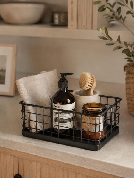 Okyanus Home Dikdörtgen Siyah Metal Organizer Sepet Midi 16x26 Cm