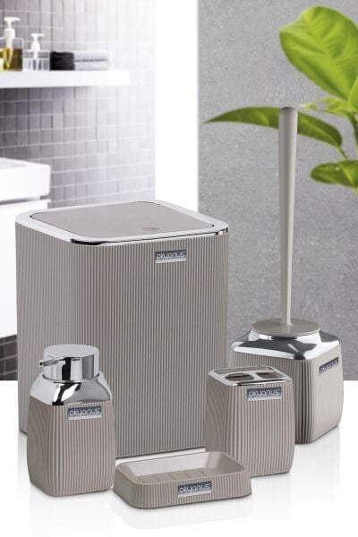 Okyanus Home Vizon Rengi Çizgili Krom 5'li Banyo Seti