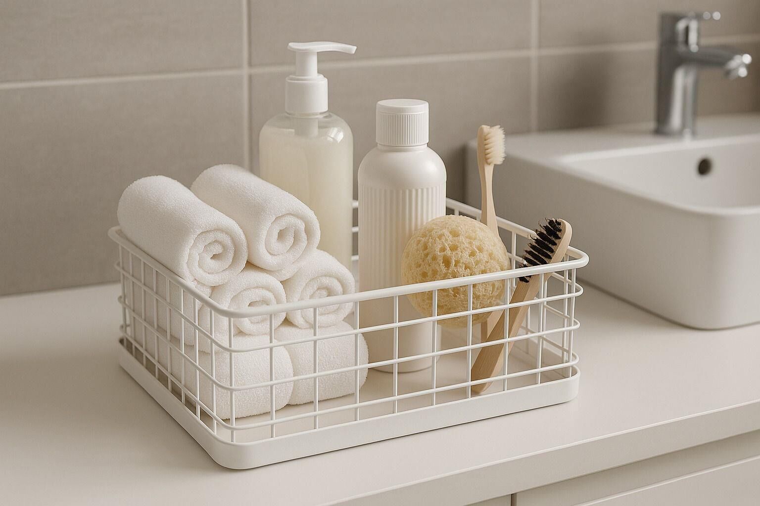 Okyanus Home Dikdörtgen Beyaz Metal Organizer Sepet Maxi 18x33 Cm