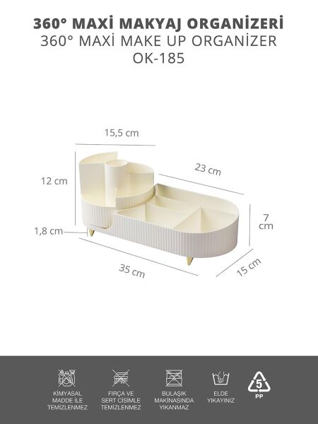 Okyanus Home 360° Dönebilen Maxi Makyaj Organizeri Bej