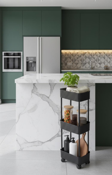Okyanus Home 3 Katlı Tekerlekli Banyo-Mutfak Düzenleyici Pratik Raf Siyah