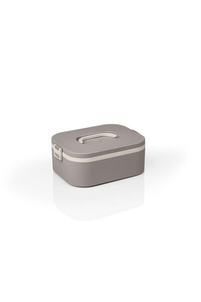 Okyanus Home Paslanmaz Çelik Hazneli Lunch Box Tek Katlı Kendinden Çatal Kaşıklı Beslenme Kutusu Vizon