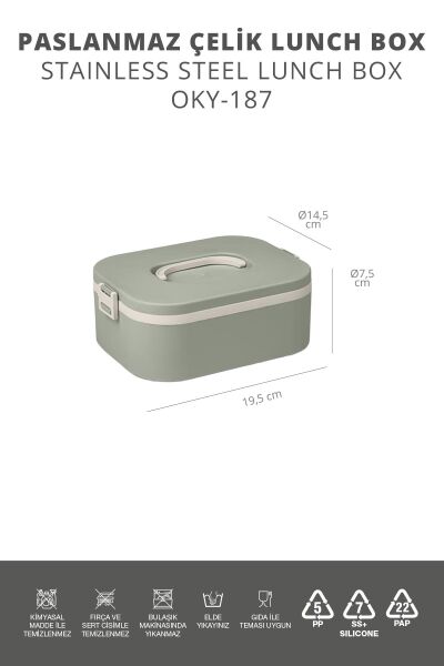 Okyanus Home Paslanmaz Çelik Hazneli Lunch Box Tek Katlı Kendinden Çatal Kaşıklı Beslenme Kutusu Yeşil