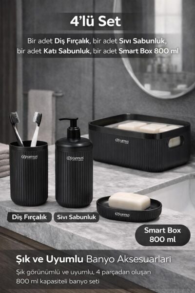 Okyanus Home Linea Box 4'lü Banyo Seti - Siyah