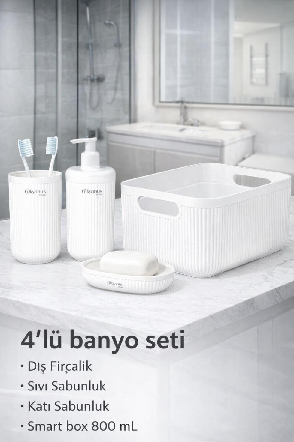 Okyanus Home Linea Box 4'lü Banyo Seti - Beyaz