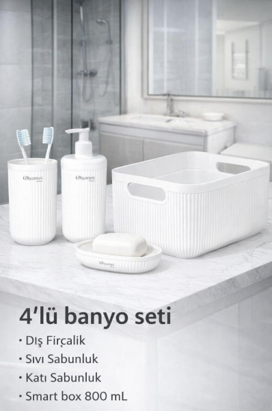 Okyanus Home Linea Box 4'lü Banyo Seti - Beyaz