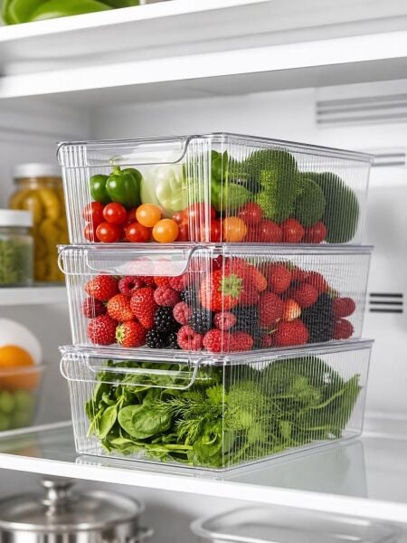 Okyanus Home 3'lü Kapaklı Şeffaf Buzdolabı Organizeri ve Saklama Kabı 4500ML