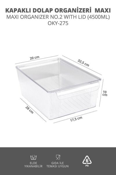 Okyanus Home 3'lü Kapaklı Şeffaf Buzdolabı Organizeri ve Saklama Kabı 4500ML