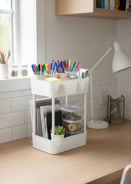 Okyanus Home Banyo-Mutfak Düzenleyici 2 katlı Tekerleksiz Pratik Raf Beyaz