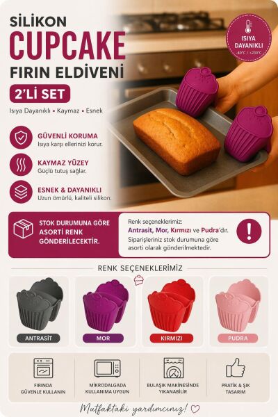 Okyanus Home Silikon Cupcake Isı Yalıtımlı 2'li Fırın Eldiveni