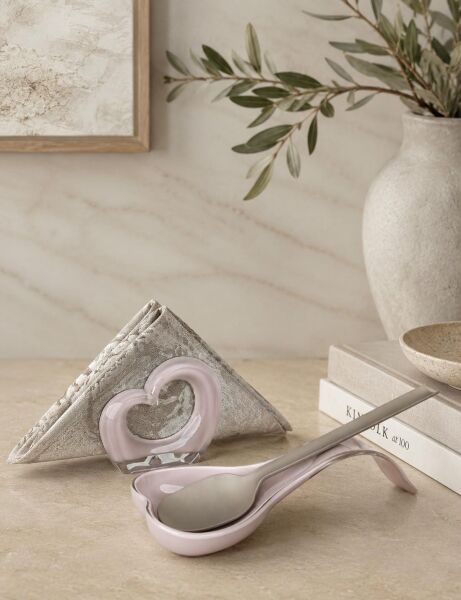 Okyanus Home Çift Baskı Kepçe Kaşık Altlığı ve Peçetelik Pembe