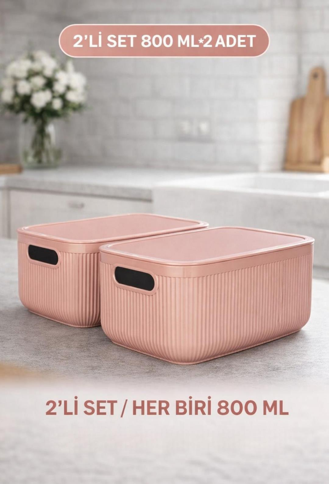 Okyanus Home Linea Smart Box Pembe 2,4 Lt 2 Adet Kapaklı Çok Amaçlı Saklama Kutusu