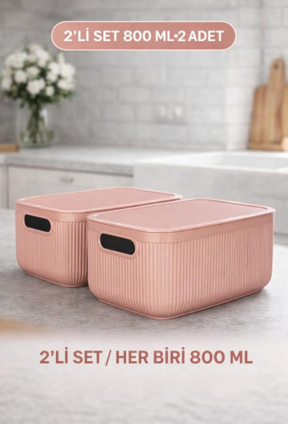 Okyanus Home Linea Smart Box Pembe 2,4 Lt 2 Adet Kapaklı Çok Amaçlı Saklama Kutusu