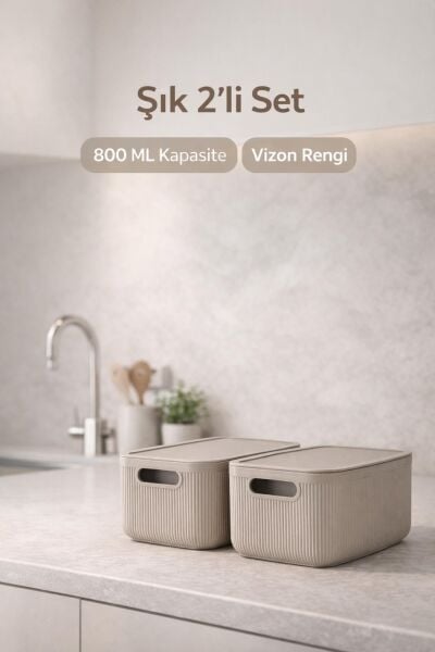 Okyanus Home Linea Smart Box Vizon 2,4 Lt 2 Adet Kapaklı Çok Amaçlı Saklama Kutusu