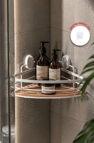 Okyanus Home Eko Magic Yapıştır&Vidala Due Tek Katlı Üçgen Lamalı Şampuanlık 21 cm / Beyaz
