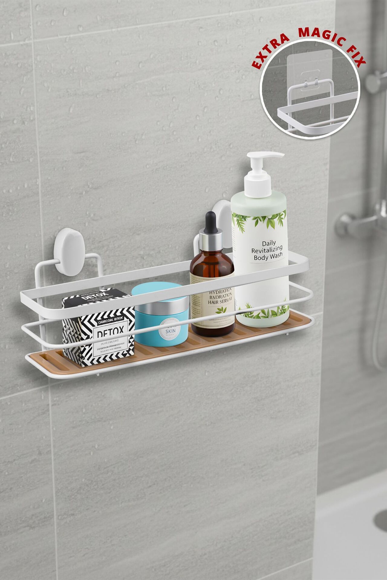 Okyanus Home Eko Magic Yapıştır&Vidala Due Tek Katlı Dikdörtgen Lamalı Şampuanlık 9,5 X 28,5 cm / Beyaz