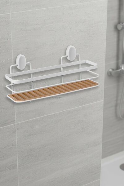 Okyanus Home Eko Magic Yapıştır&Vidala Due Tek Katlı Dikdörtgen Lamalı Şampuanlık 9,5 X 28,5 cm / Beyaz
