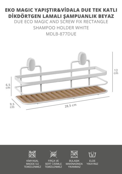 Okyanus Home Eko Magic Yapıştır&Vidala Due Tek Katlı Dikdörtgen Lamalı Şampuanlık 9,5 X 28,5 cm / Beyaz
