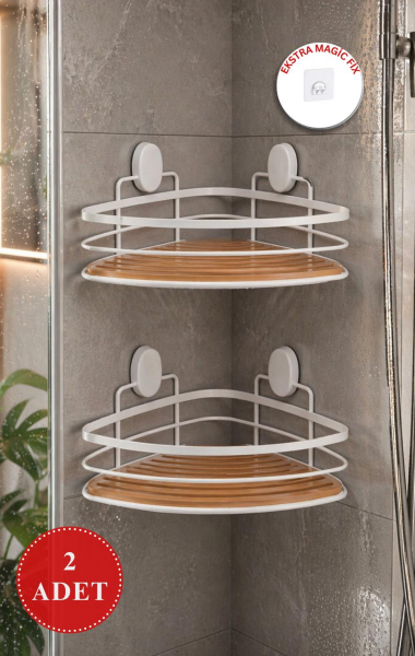 Okyanus Home Eko Magic Yapıştır&Vidala Due 2 Adet Tek Katlı Üçgen Lamalı Şampuanlık 21 cm / Beyaz