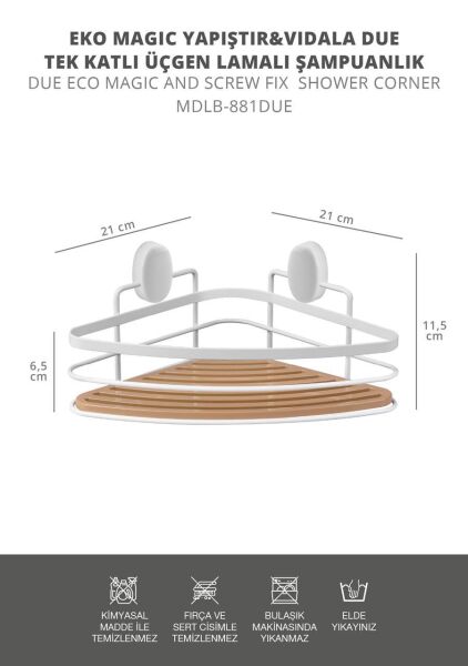 Okyanus Home Eko Magic Yapıştır&Vidala Due 2 Adet Tek Katlı Üçgen Lamalı Şampuanlık 21 cm / Beyaz