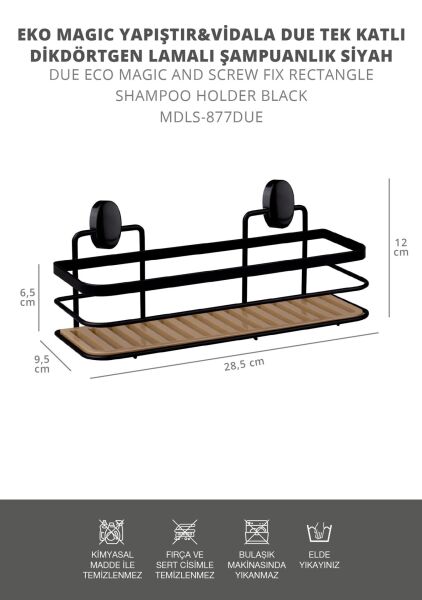 Okyanus Home Eko Magic Yapıştır&Vidala Due Tek Katlı Dikdörtgen Lamalı Şampuanlık 9,5 X 28,5 cm / Siyah