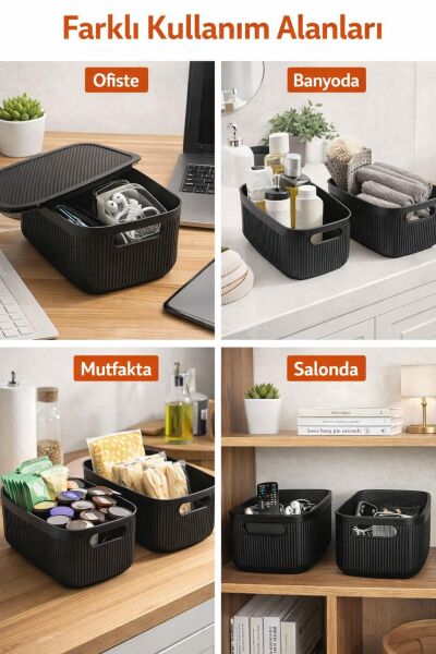 Okyanus Home Linea Smart Box Siyah 2,4 Lt 2 Adet Kapaklı Çok Amaçlı Saklama Kutusu