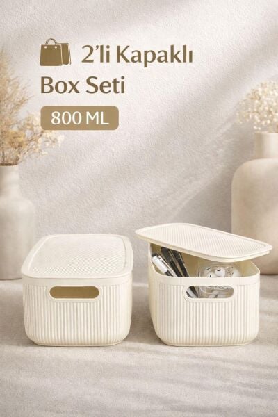 Okyanus Home Linea Smart Box Beyaz 2,4 Lt 2 Adet Kapaklı Çok Amaçlı Saklama Kutusu