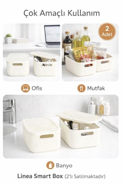 Okyanus Home Linea Smart Box Beyaz 2,4 Lt 2 Adet Kapaklı Çok Amaçlı Saklama Kutusu