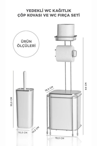 Okyanus Home  Beyaz Kare Kromlu  Yedekli Wc Kağıtlık ve 6 Parça Banyo Seti