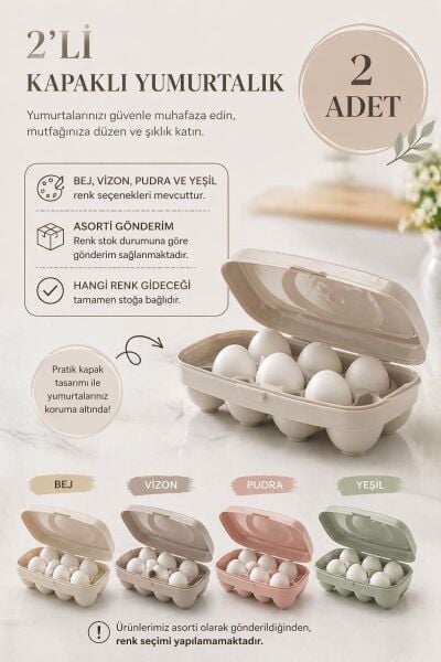 Okyanus Home 2 ADET Yumurta Saklama Kabı 8'li Karışık Renkli