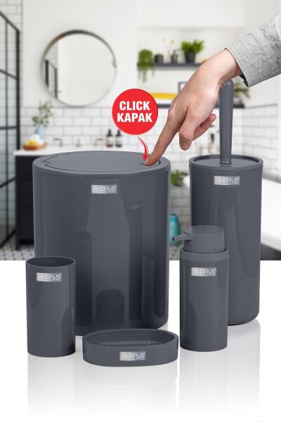Okyanus Home Antrasit Yuvarlak 5'li Banyo Seti