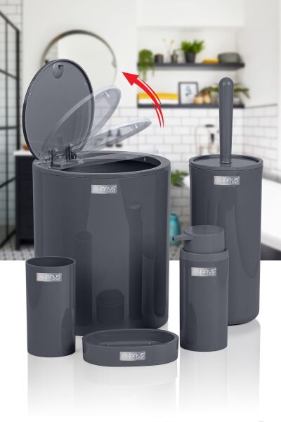 Okyanus Home Antrasit Yuvarlak 5'li Banyo Seti