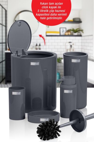 Okyanus Home Antrasit Yuvarlak 5'li Banyo Seti